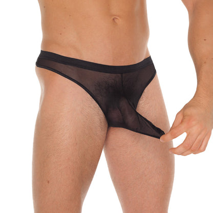Rimba men's black g-string with a fitted penis sleeve, for male use