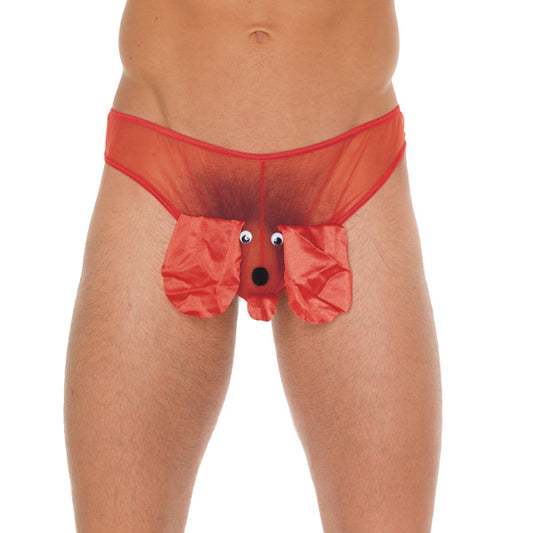 A red fabric animal pouch for men, as sold by Rimba, ideal for everyday wear.