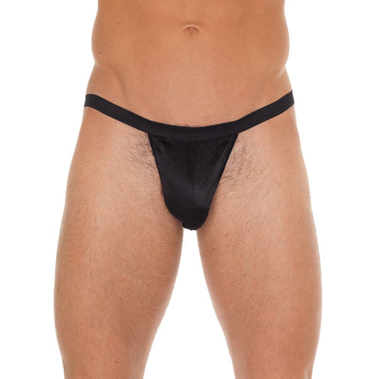 Rimba men's black g-string with a sleek black pouch, a bold choice for him.