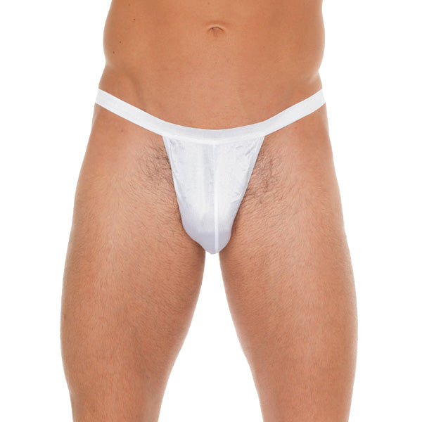 Rimba men's white g-string with a small white pouch, showcasing a minimalist male design.