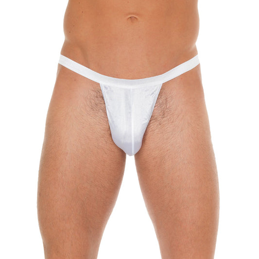 Rimba men's white g-string with a small white pouch, showcasing a minimalist male design.