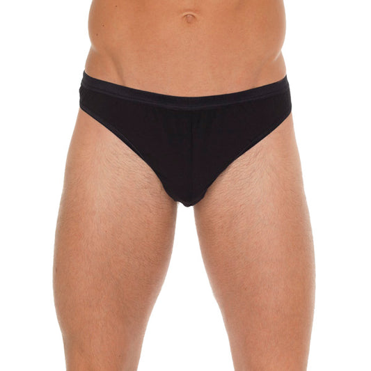 A black cotton g-string for men, showcasing a simple, comfortable design by Rimba.