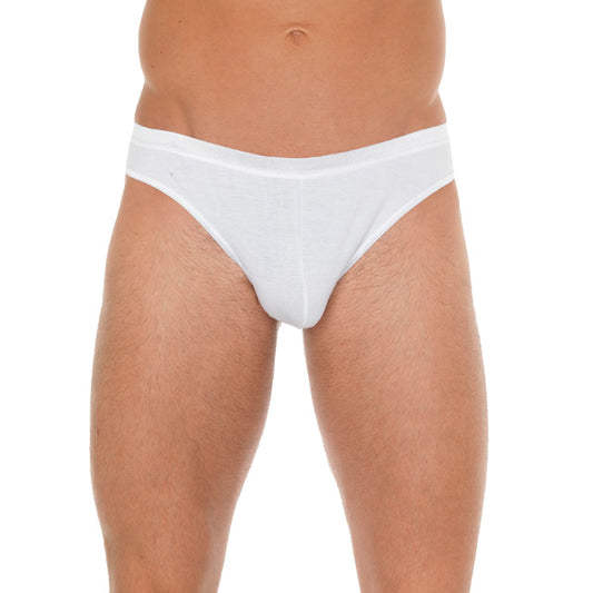 A men's white cotton g-string, a simple and comfortable everyday essential for the modern male.