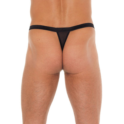 Rimba men's black g-string with black straps and animal print pouch, male underwear