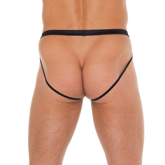 rimba men's black pouch with supportive jockstraps, showcasing the male underwear design