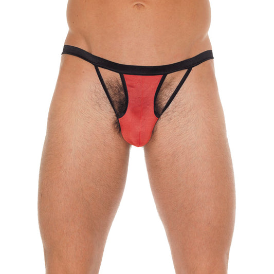 Rimba men's black g-string with a bold red pouch, a cheeky undergarment for him.