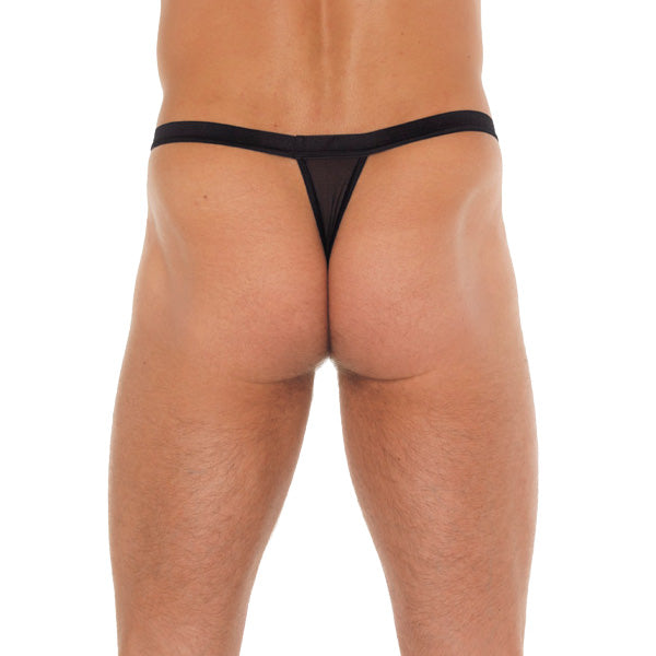 Black men's g-string with a striking red pouch, perfect for a cheeky bit of fun.
