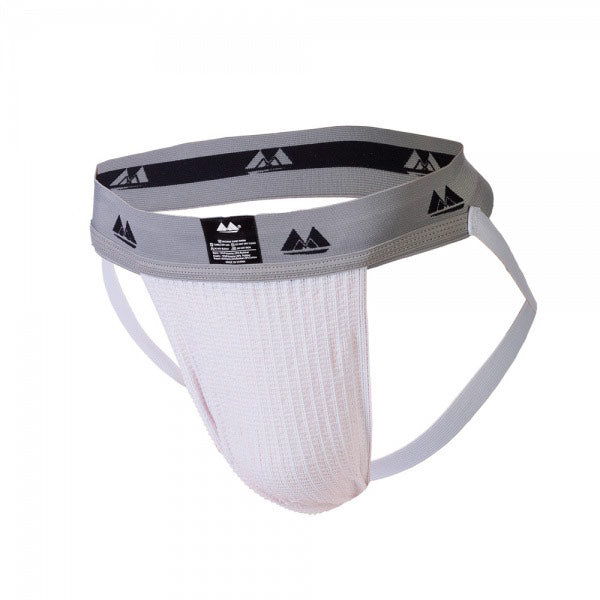 Rimba bike jockstrap in white with a two-inch waistband, for male support.