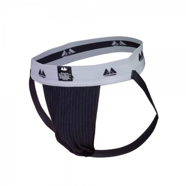 Black Rimba bike jockstrap for men, featuring a comfortable two-inch waistband.
