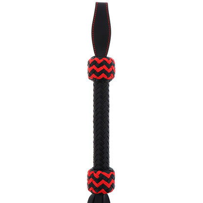 masters leather catonine whip, black with silver hardware, for playful teasing and impact.
