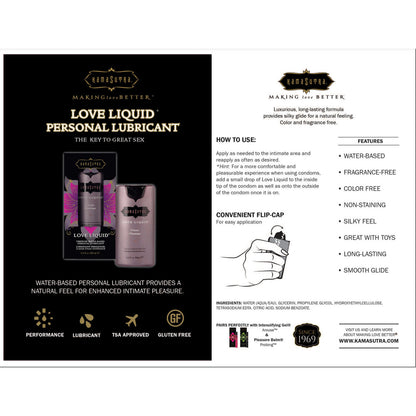 Kama Sutra Love Liquid Lubricant in a clear 100ml bottle, a smooth personal lubricant.