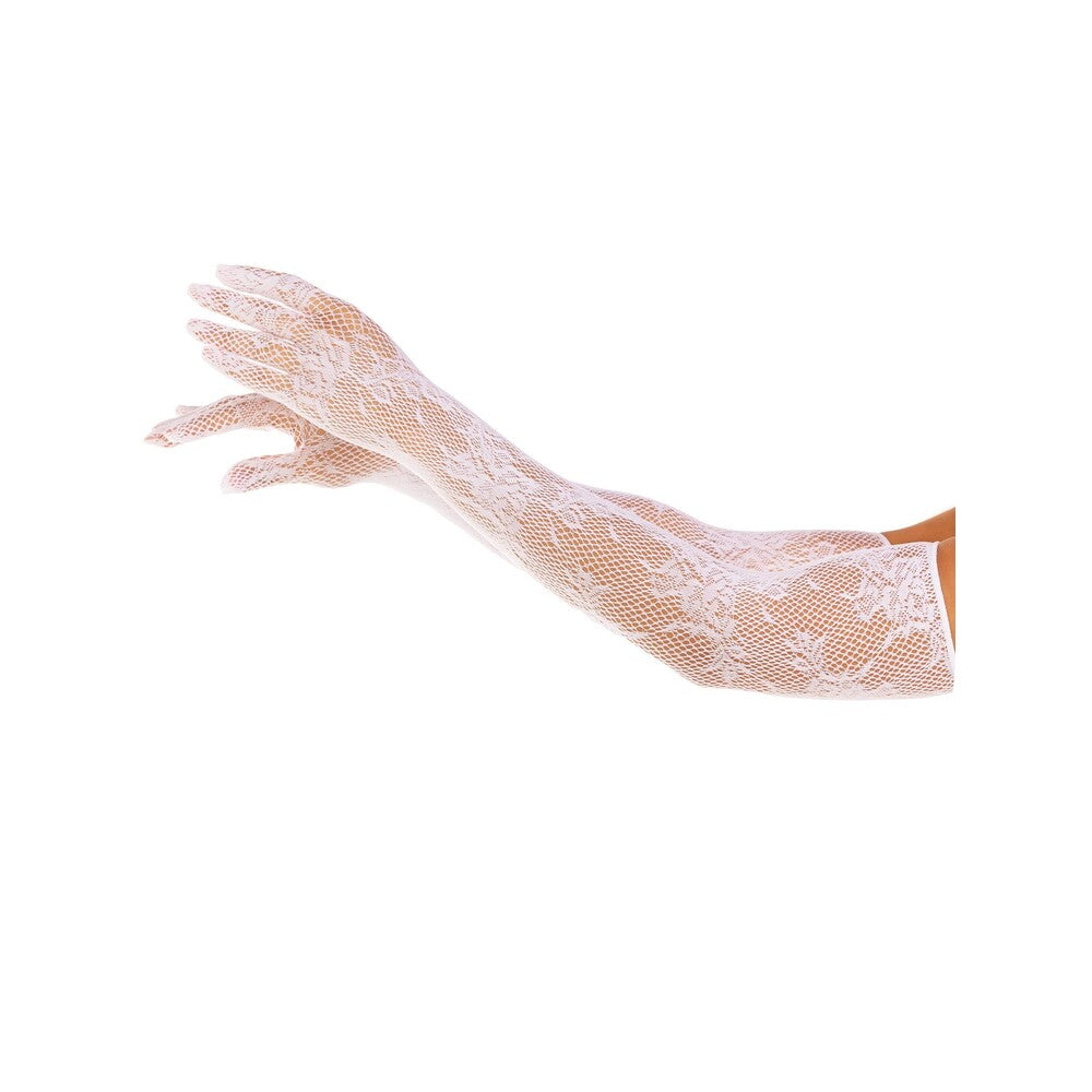 White opera gloves with floral detailing, a stylish accessory from Leg Avenue Lingerie.