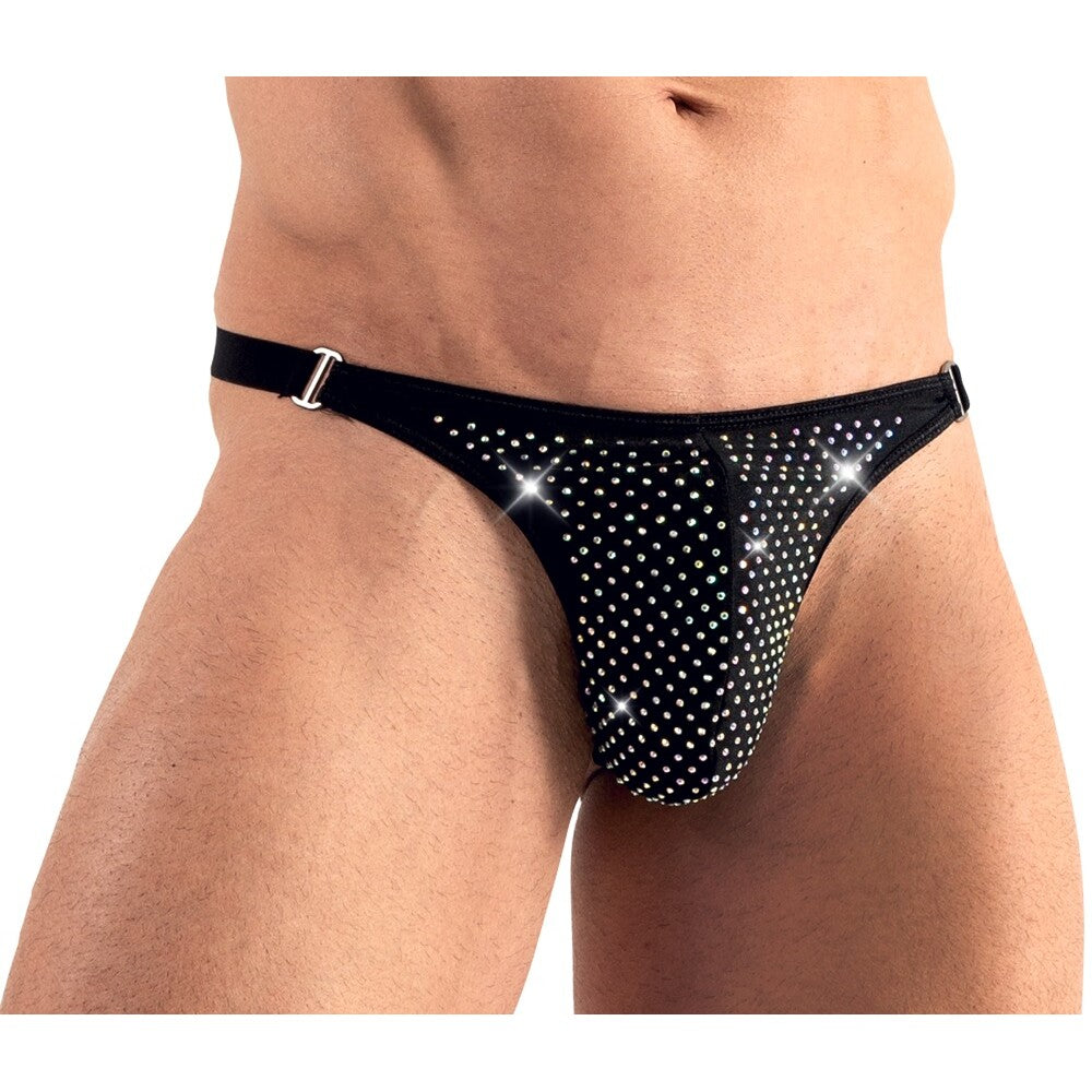 svenjoyment male string underwear with sparkly rhinestones, showcasing a touch of cheeky glamour.