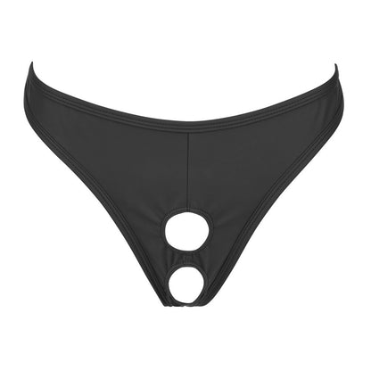 A bloke in a stylish black svenjoyment showmaster string; male underwear fashion.