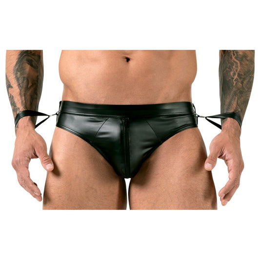 Svenjoyment jock brief in black with handcuff detailing, perfect for adding some fun.
