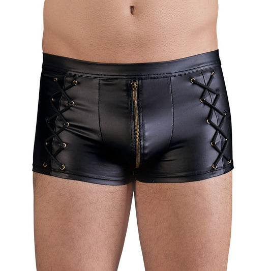 Matt black tight fitting trousers, possibly faux leather, for men from various toy brands.