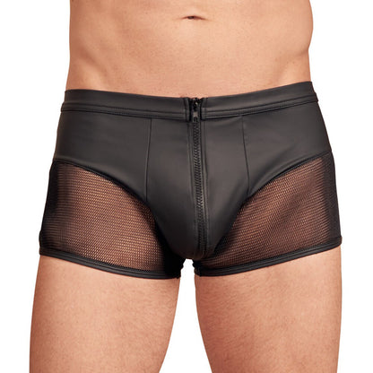 nek matte black trousers with a zip opening, ideal for a sharp, modern look.