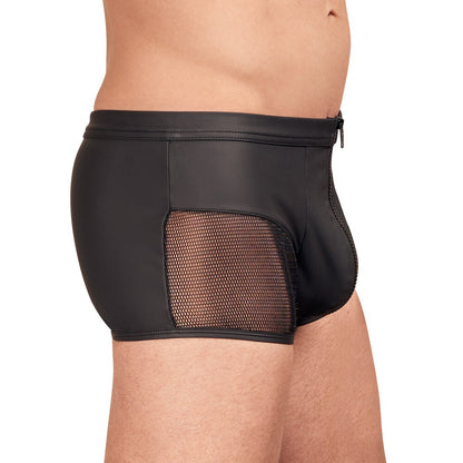 Black NEK matte look trousers for men with a practical zip opening detail.