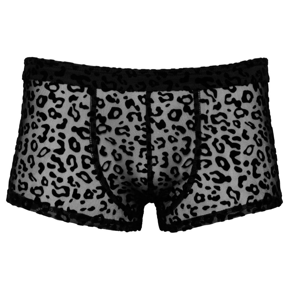 Noir sheer animal print trousers for men, showcasing the delicate and stylish design.