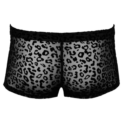 Noir sheer animal print trousers for men, showcasing the stylish and bold design.