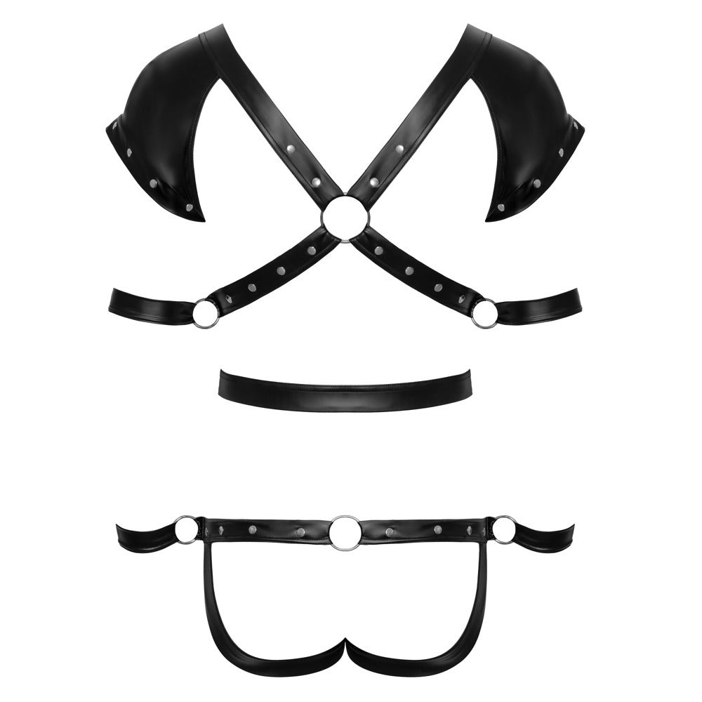 A Svenjoyment bondage restraint body for male use, showcasing straps and buckles.