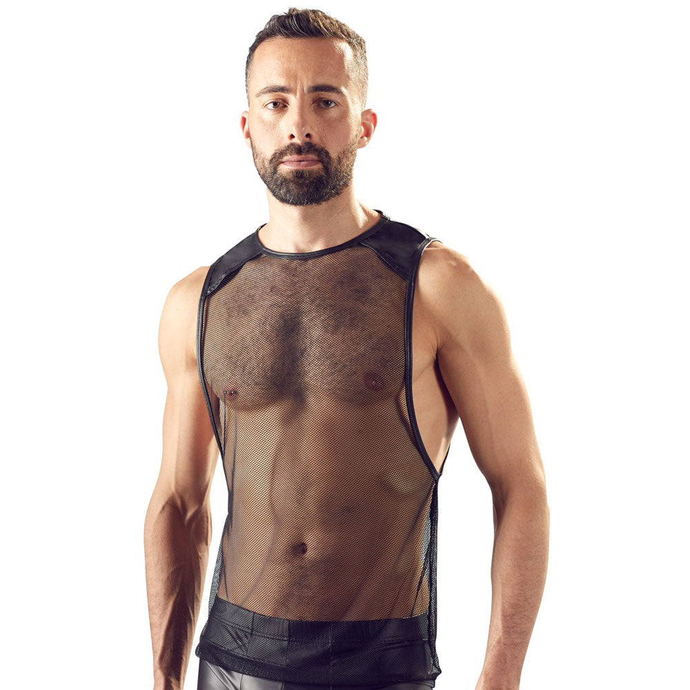 Svenjoyment men's black net shirt; a stylish and breathable choice for the modern male.