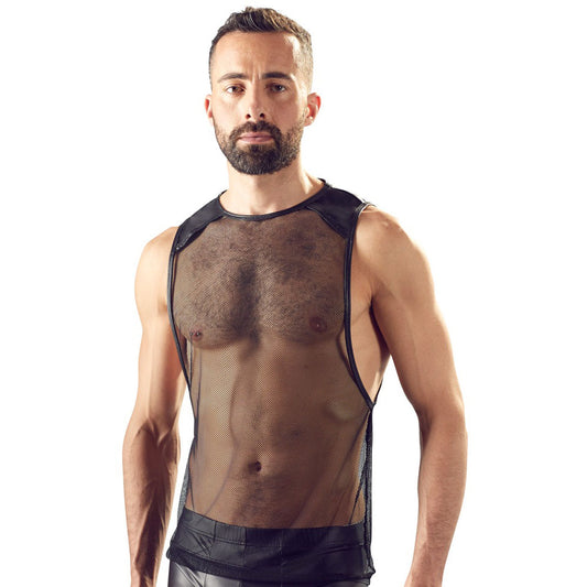 Svenjoyment men's black net shirt; a stylish and breathable choice for the modern male.