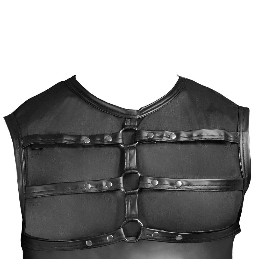 nek matte black shirt for men with a stylish chest harness detail