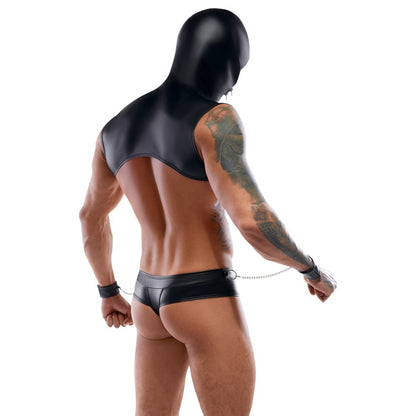 Svenjoyment bondage set including restraints and hood, designed for sensual exploration and play.
