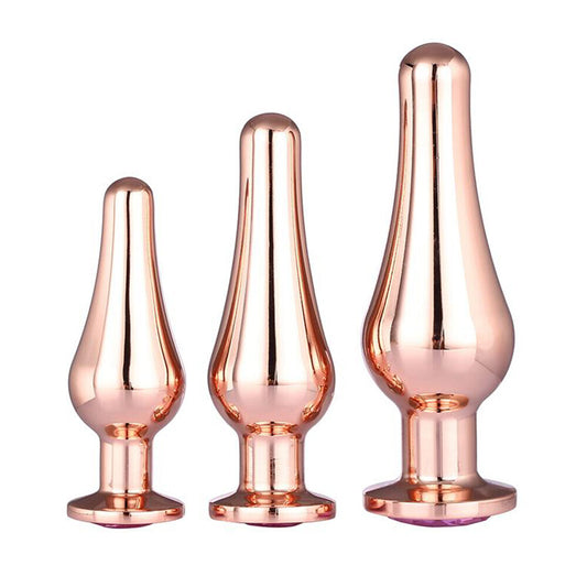 Dream Toys gleaming rose gold butt plug set with jewelled bases for intimate pleasure