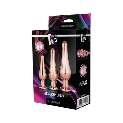 Rose gold gleaming butt plug set with jewel detail, a lustrous treat for your pleasure.
