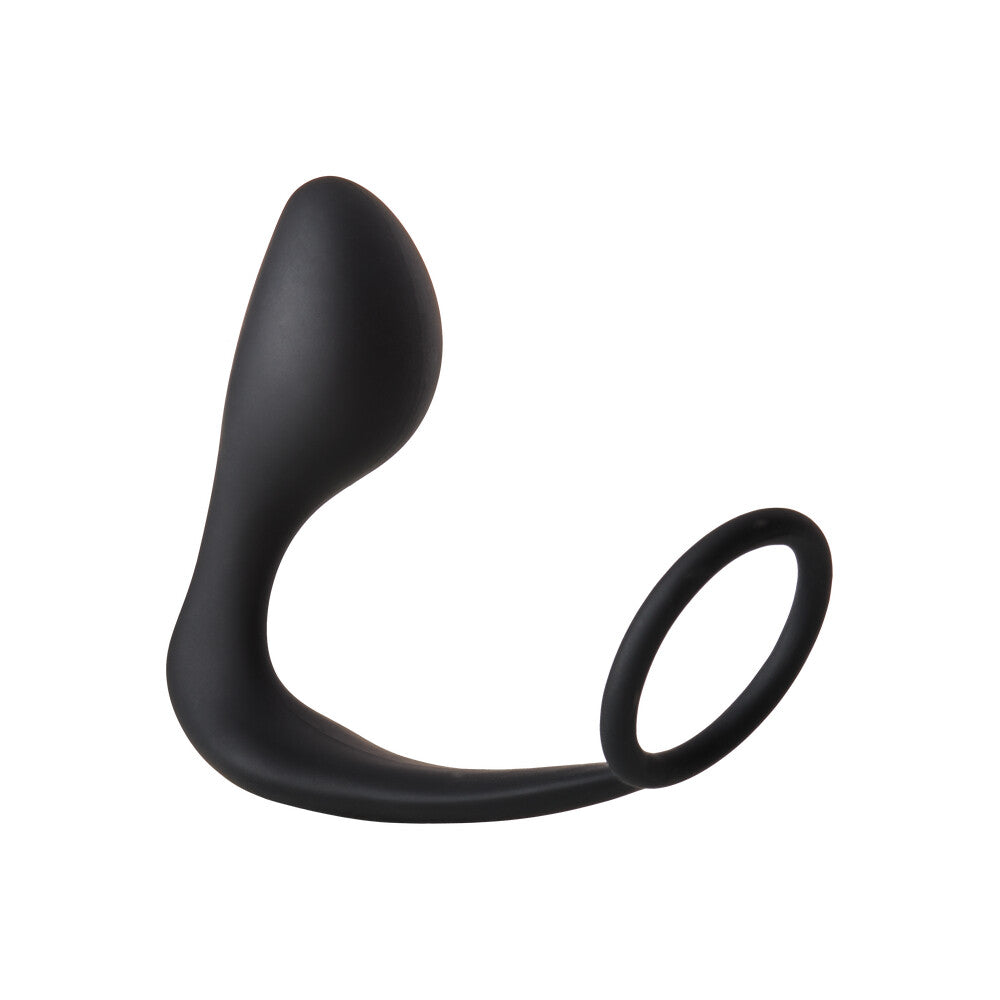 Dream Toys fantasstic anal plug with cockring, smooth black silicone for enhanced pleasure.
