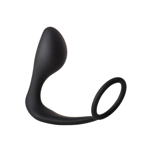 Dream Toys fantasstic anal plug with cockring, smooth black silicone for enhanced pleasure.