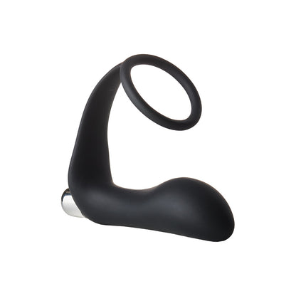 Dream Toys vibrating anal plug with cockring, made of smooth, dark grey silicone.