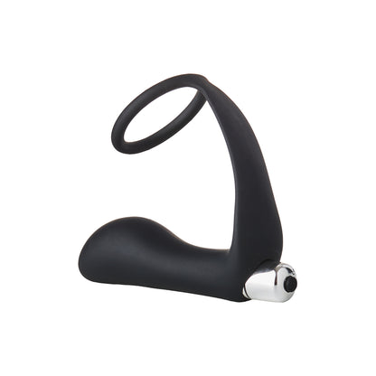 Dream Toys vibrating anal plug with cock ring, silver finish for pleasure.