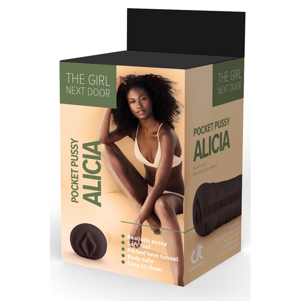 The Dream Toys 'Girl Next Door Alicia' masturbator, flesh-toned and realistic with intricate detailing.