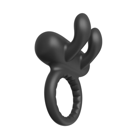 Dream Toys ramrod rabbit vibrating love ring in black, a pleasure toy for couples.
