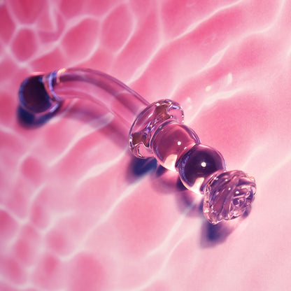 dream toys glass rosebud g-spot dildo: translucent glaze finish for internal pleasure