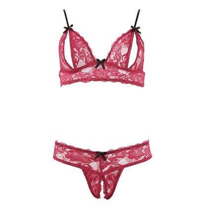 Cottelli bra set: open cup bra and crotchless knickers in black lace.