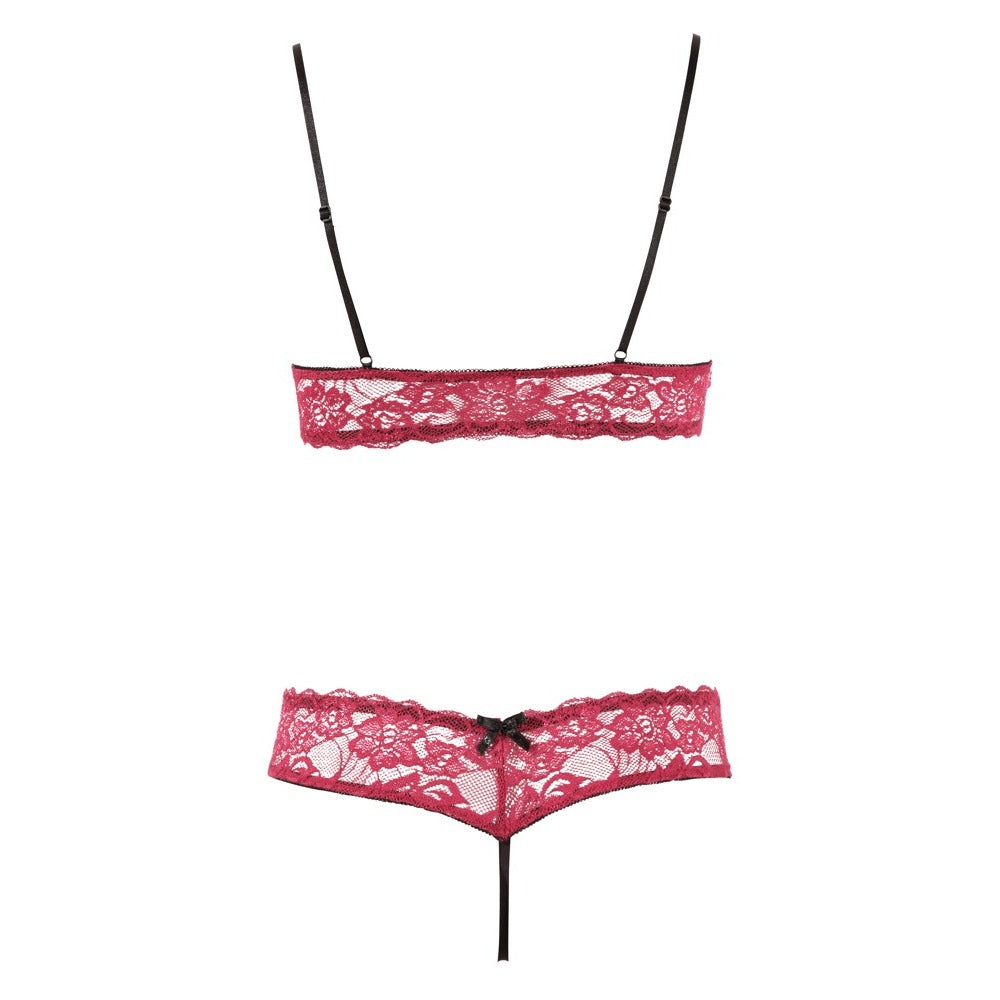 Cottelli Collection bra set with open cups and matching crotchless brief in red.