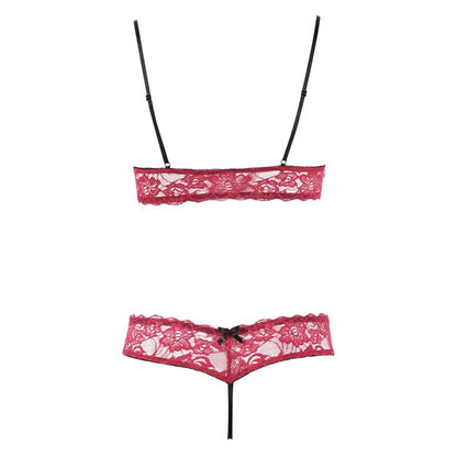 Cottelli Collection bra set with open cups and matching crotchless brief in red.