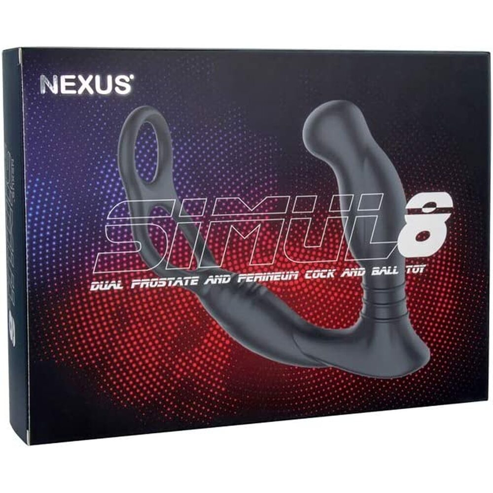 Nexus Simul8 dual prostate massager in black, a pleasure toy for perineum and prostate.
