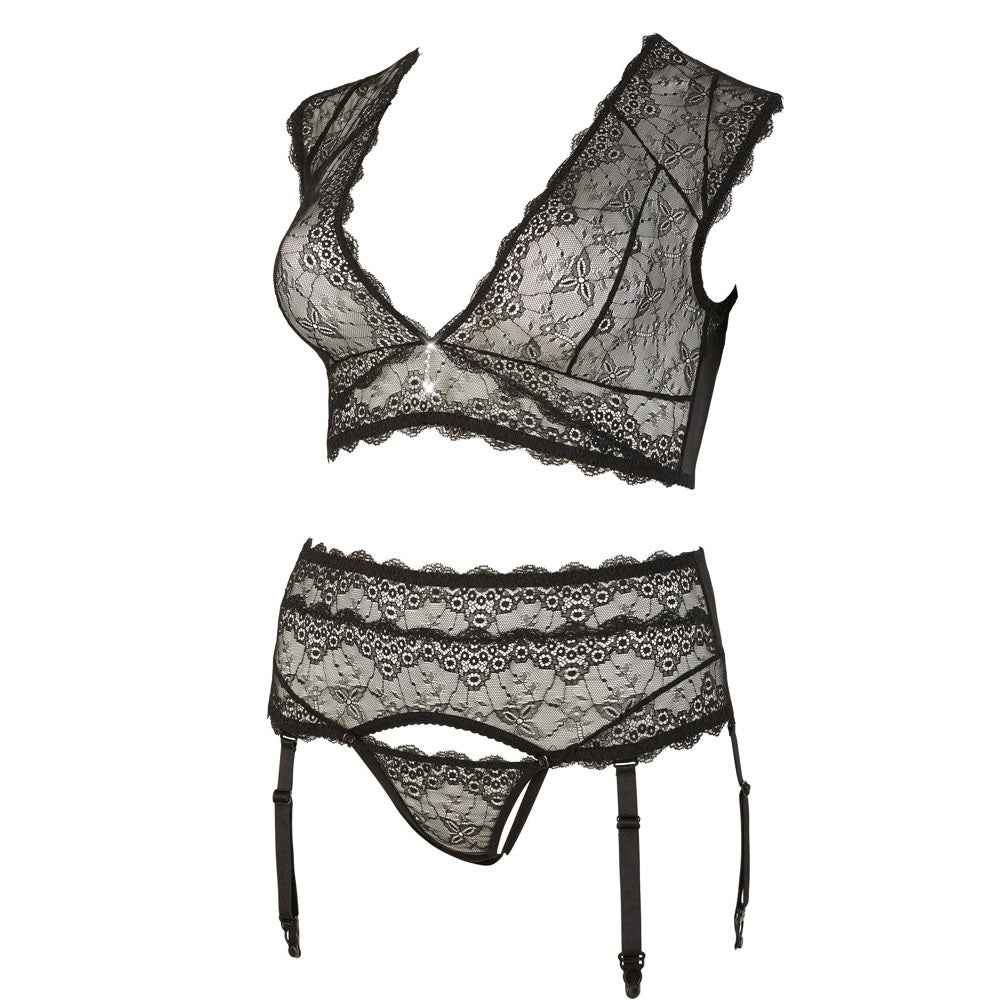 Cottelli plus size black bralette and string lingerie set, showcasing a sultry and supportive fit.