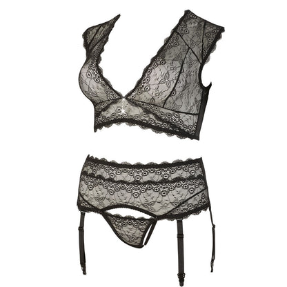 Cottelli plus size black bralette and string lingerie set, showcasing a sultry and supportive fit.