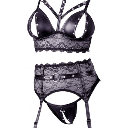 Cottelli Collection bondage bra set in black with strapping detail, perfect for boudoir.
