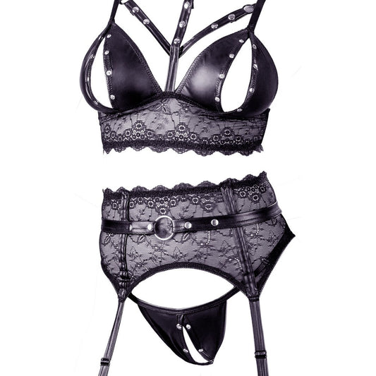 Cottelli Collection bondage bra set in black with strapping detail, perfect for boudoir.