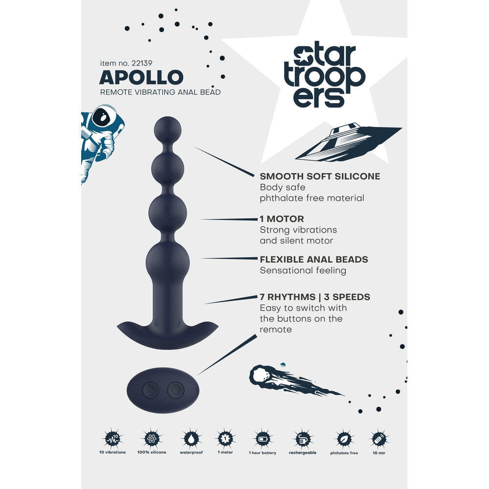 Dream Toys Apollo: Graduated set of three remote control vibrating anal beads, silvery finish.