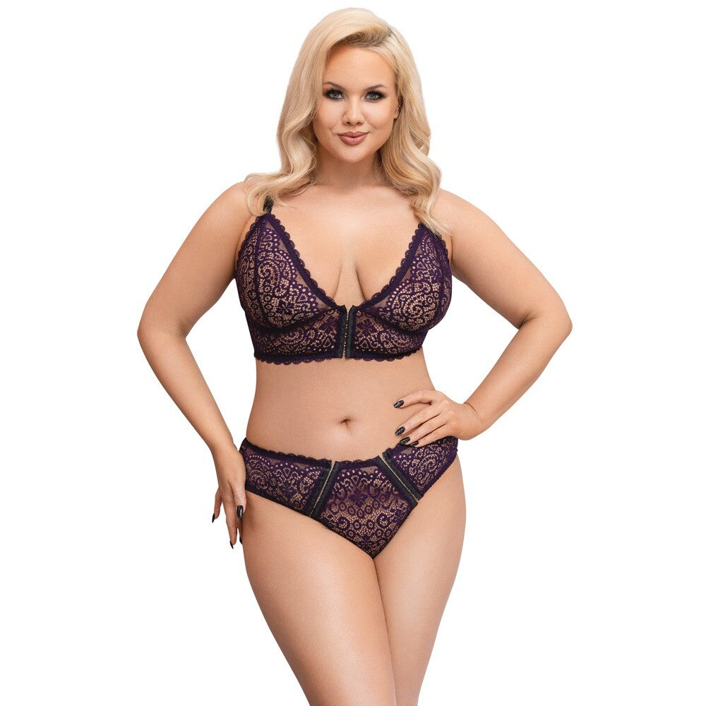 Cottelli Curves plus size lingerie set in delicate black lace, a bralette and briefs.