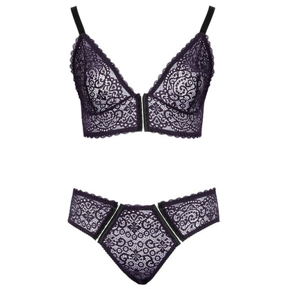 Cottelli Curves plus size lingerie set: delicate black lace bralette and briefs, beautifully detailed.