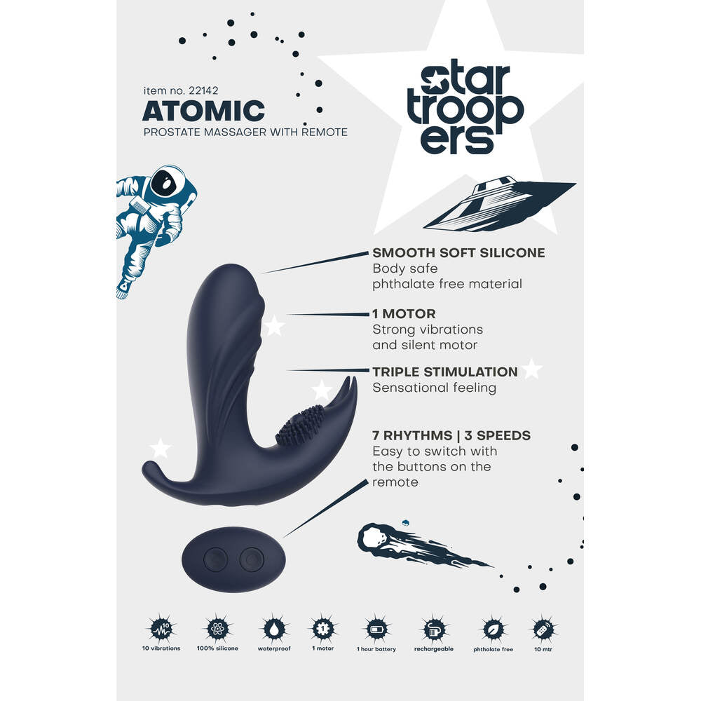 Dream Toys startroopers atomic prostate massager, a smooth, silver coloured personal pleasure device.